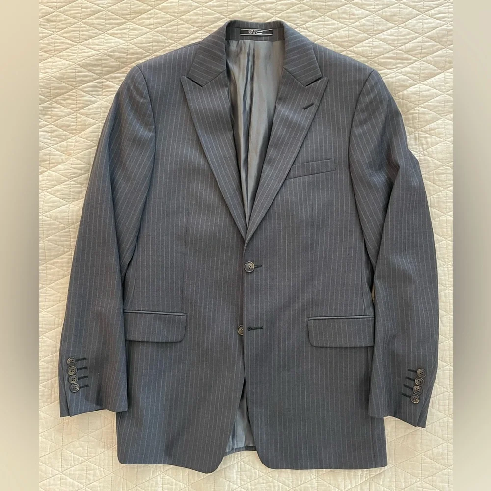 Theory Made in Canada Striped Wool Peak Lapel Jacket in‎ Gray 40 R $595